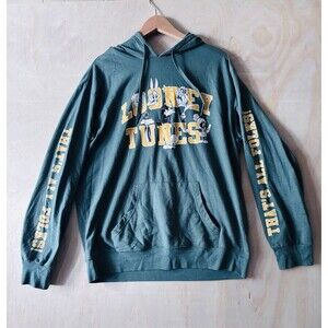 Looney Tunes Mens Green Hoodie - Taz,Marvin,Bugs Bunny, Daffy, Porky Size L